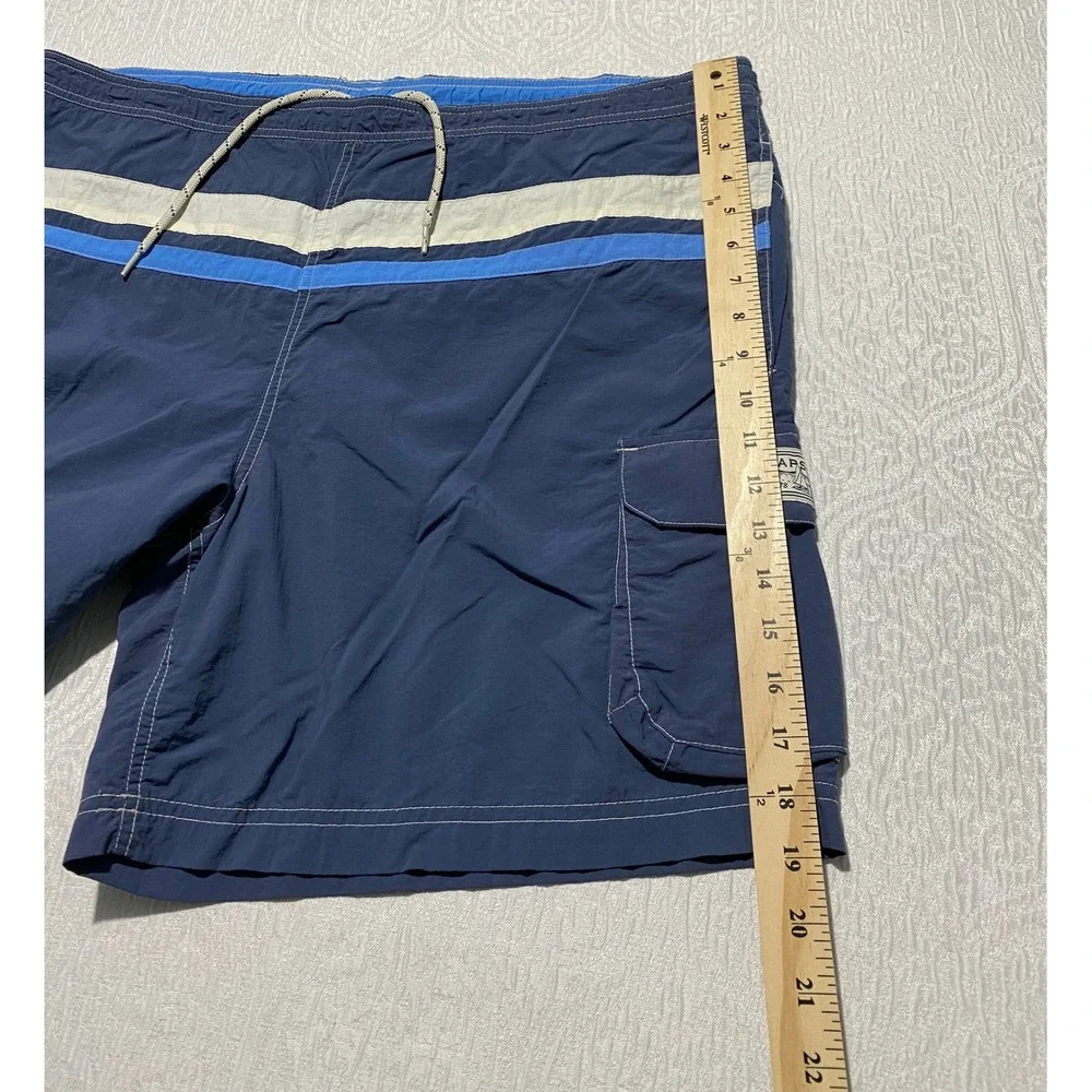 Chaps Mens Swim Trunks XL Navy‎ Blue Striped Cargo Pocket Nylon Board Shorts